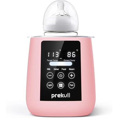 Bottle Warmer, prekull Fast Baby Bottle Warmer with Accurate Temp Control for Breastmilk, Formula, 48H Thermostat Milk Warmer with Thaw, Night Light, Multifunctional Bottle Warmer for All Bottles-Pink