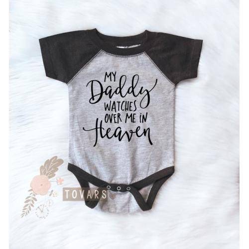 My Daddy watches over me in Heaven, Heaven Shirt, Dad in Heaven, Angel Dad, Dad memorial, In memory of dad, Loss of dad, Heaven shirt
, 18 Month Bodysuit