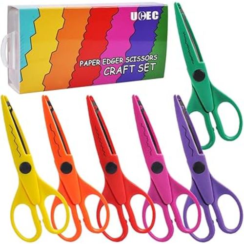 UCEC Craft Scissors Decorative Edge, 6 Pack Extended Crafting Scissors, Pattern Scissors with Different Designs on Blades, Fun Scissors for Kids, Teachers, Crafts, Scrapbooking, DIY Photos, Album