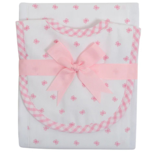 3 Marthas Pink Bow Drooler Bib & Burp Set | Berings