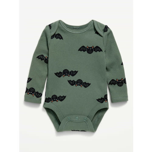 Printed Unisex Long-Sleeve Ribbed Bodysuit for Baby