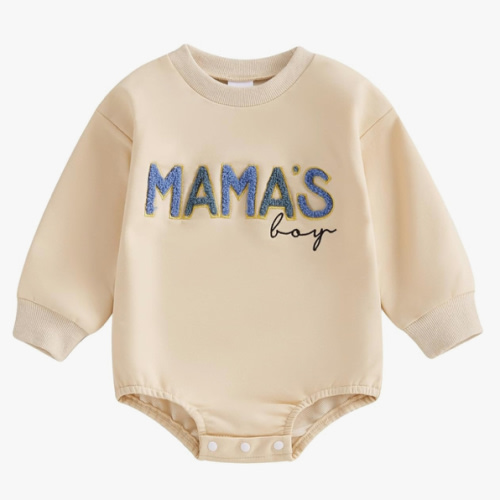 FIOMVA Baby Boy Fall Clothes Newborn Bubble Romper Toddler Long Sleeve Mama's Boy Letter Bodysuit Winter Infant Outfits