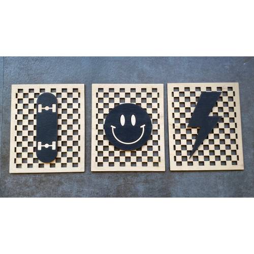 Happy Dude Signs- Skateboard Sign - Smiling Sign - Checked Sign - Boys Room - Checked - Nursery Decor -