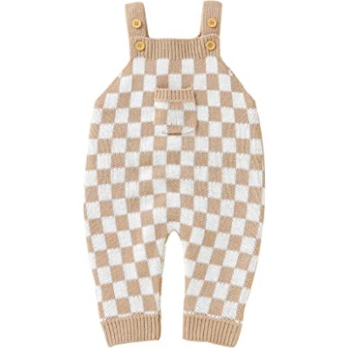 Unisex Baby Girl Boy Knitted Romper Jumpsuit Checkerboard Plaid One Piece Button Down Sweater Playsuit Clothes