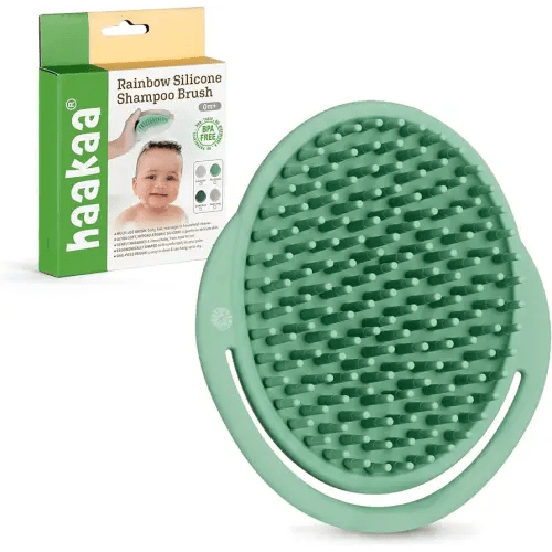 Haakaa Silicone Shampoo Brush - Cradle Cap Brush Comb - Baby Hair Scrubber - Baby Bath Essentials - 1pk-Pea Green