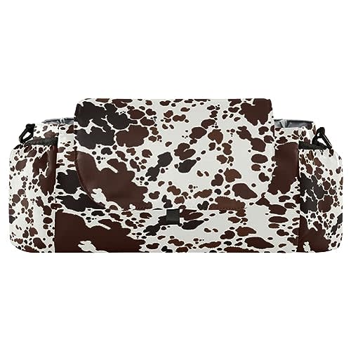 YETTASBIN Cow Print Universal Baby Stroller Bag, Large Stroller Caddy Organizer with Detachable Secure Hook, Bottle Holders & Adjustable Strap for Diaper Phone Toy Travel Shop Outside