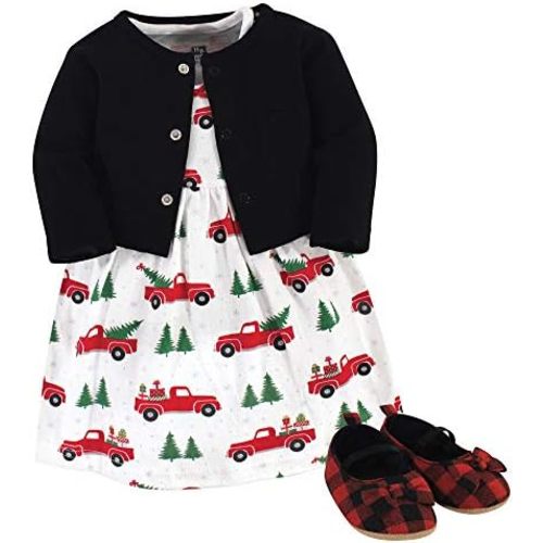 Hudson Baby baby-girls Cotton Dress, Cardigan and Shoe Set