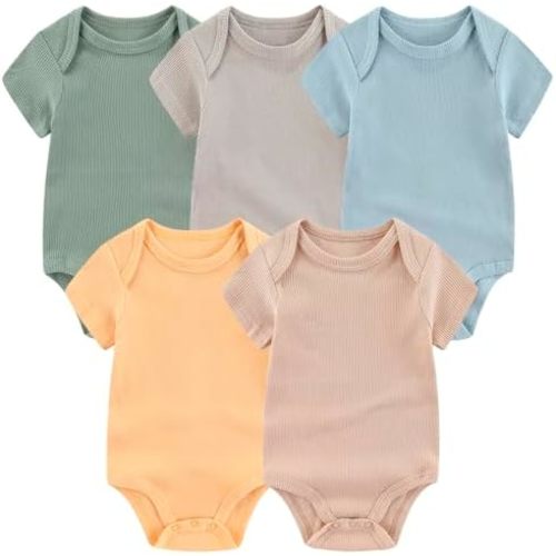 Newborn Baby Short Sleeve Bodysuit Cotton One-Piece Baby Clothes 5-Pack, 0-12 Months