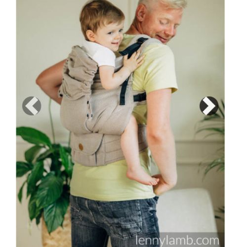 LennyPreschool Carrier, Preschool Size, herringbone weave 100% cotton - LITTLE HERRINGBONE ALMOND