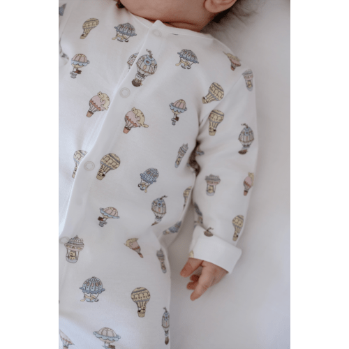 Hot Balloon-Themed Baby Footed Onesie | Organic Cotton Sleepwear