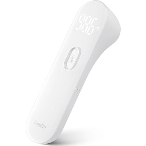 iHealth No-Touch Forehead Thermometer, Infrared Digital Thermometer for Adults and Kids, Touchless Baby Thermometer, 3 Ultra-Sensitive Sensors, Large LED Digits, Quiet Vibration Feedback, Non Contact - White