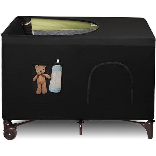 Dofilachy Blackout Cover for Pack N Play - Crib Blackout Cover Tent - Canopy Cover - Breathable Travel Crib Tent - Portable Stretchy Blackout Tent(Pocket)