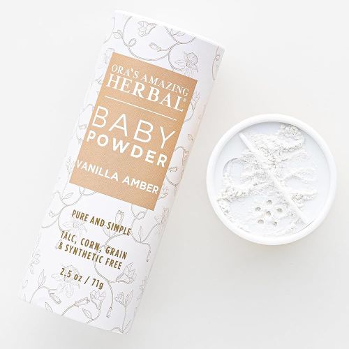 Baby Powder Talc-Free, Real Vanilla Amber Natural Scent, Cornstarch Free Arrowroot and Clay Based Powder, 2.5 oz