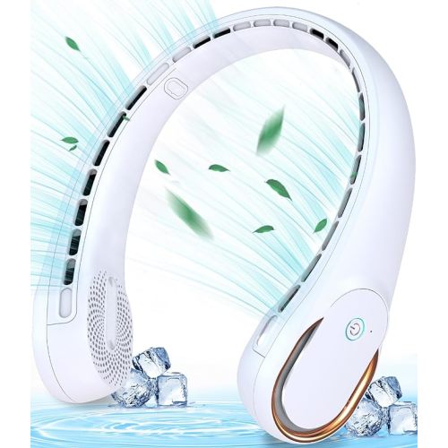Bladeless Neck Fan, Portable Cooling Personal Fan, 4000mAh USB Wearable Neck Fans Rechargeable, Upgraded Air Volume for Indoor Outdoor - White