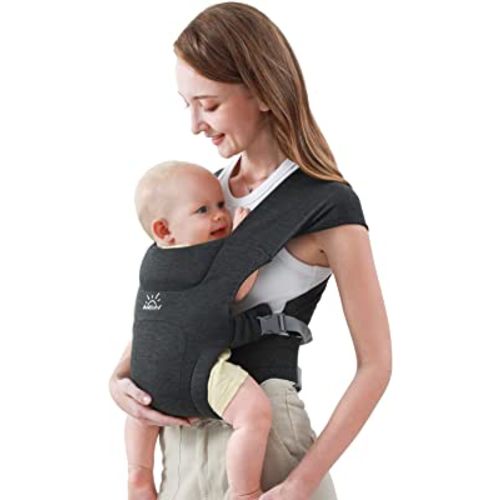 Newborn Carrier, MOMTORY Baby Carrier(7-25lbs), Cozy Baby Wrap Carrier, with Hook&Loop for Easily Adjustable, Soft Fabric, Deep Grey