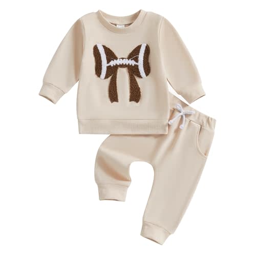 Karuedoo Toddler Baby Girl Football Clothes Football Bow Embroidery Long Sleeve Sweatshirt Top Pants Set 2Pcs Fall Outfits