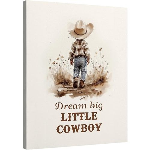 DIENADFX Western Nursery Cowboy Canvas Wall Art Decor, Country Farm Nursery Toddler Boy Room Paintings Wall Decor Decorations, Dream Big Little Cowboy Wall Art Pictures for Boys Room, 11x14 Inches