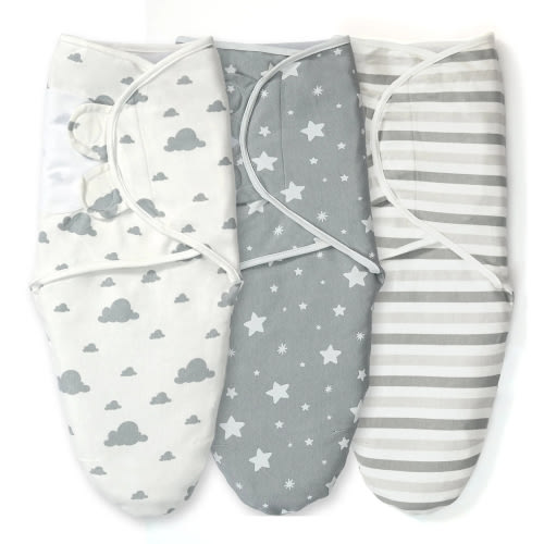 IR Imperial Rooms 3 Piece Newborn Baby Swaddle Wrap Blanket Sleep Sack 0-3 Months for Grey Unisex