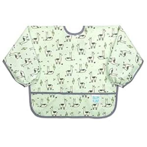 Bumkins Sleeved Bib for Girl or Boy, Baby and Toddler for 6-24 Mos, Essential Must Have for Eating, Feeding, Baby Led Weaning Supplies, Long Sleeve Mess Saving Food Catcher, Soft Fabric, Llama Green - E1 Llama