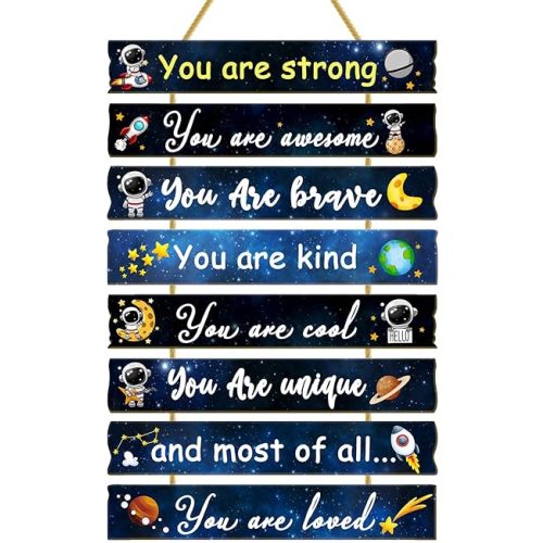 Rutiyoka Outer Space Themed Room Decor for Boys Bedroom Wall Inspirational Art Kids Wood Decorations Little Boy Nursery Toddler Sign