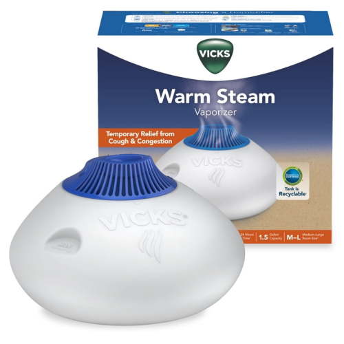 Vicks Warm Mist Relief Steam Vaporizer Humidifier for 600 sq ft, White, V150RYUPC