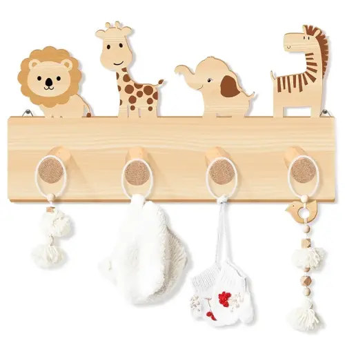 Wall Hooks Wooden Animal Coat Hooks Baby Nursery Wall Decor Animal Nursery Hooks for Girls Boys Nursery Decor Room Bathroom Bedroom Home Decor(Safari Animal)