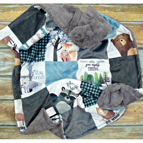 Woodland Nursery Baby Blanket Faux Quilt Minky Baby