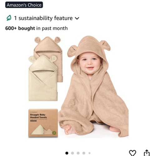 KeaBabies 2-Pack Hooded Baby Towels for Newborn - 30x30 Soft & Absorbent Viscose from Bamboo Baby Bath Towels with Hood for Infant, Toddler,Kids,Boys Girls,Newborn Bath Essentials (Almond, Petite)