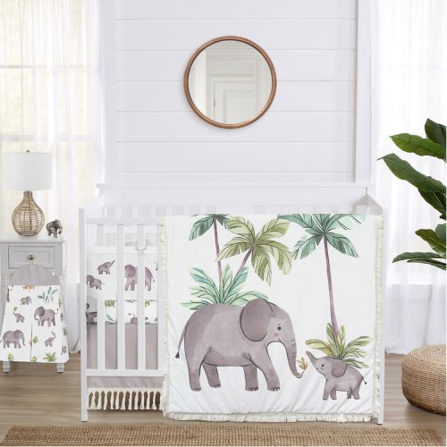 Watercolor Elephants Collection Sweet Jojo Designs 6 Piece Crib Bedding + BreathableBaby Breathable Mesh Liner Pad