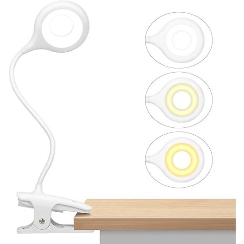 Reading Light, 28 LEDs Rechargeable Clip on Lamp, 3 Color x 3 Brightness Clip On Light for Bed Headboard with Safety Switch, Eye Protection Book Light for Reading in Bed, Touch Control Table Desk Lamp