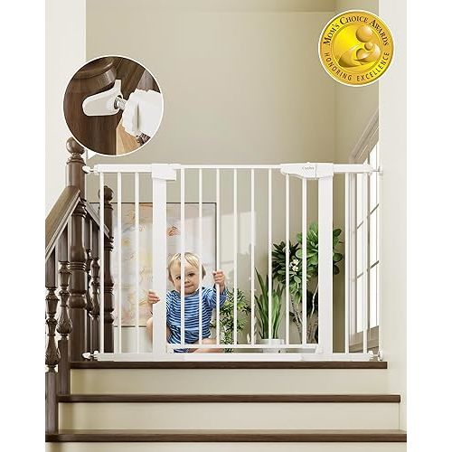 Cumbor 29.7-46" Baby Gate for Stairs, Toddler Safety Essentials for The House, Auto Close Dog Gate for Doorways, Mom's Choice Awards Winner-Easy Install Pressure Mounted Pet Gates for Dogs, White