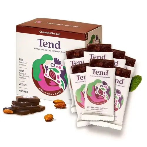 Tend Bars for Pregnant & Postpartum Mothers, Includes DHA, Vitamin D, B, Choline, Folate - Chocolate Sea Salt (7ct)