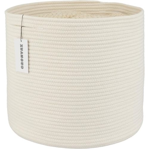 XUANGUO Cotton Rope Basket For Girls Boys Kids 16”X14” Baby Laundry Basket Nursery Bin Round Woven Baskets Organizer For Storage Toys Blankets Shoes Clothes oatmeal