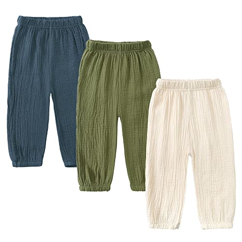 MYGBCPJS Baby Boys Girls Cotton Linen Trousers Kids Casual Ankle Pants Loose Long Bloomers