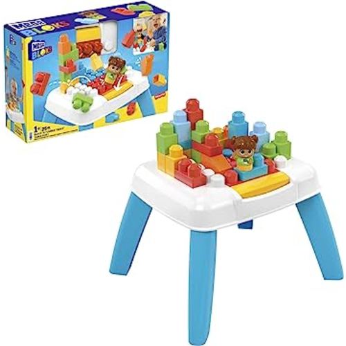 MEGA BLOKS Fisher-Price Toddler Building Blocks, Build n Tumble Activity Table with 25 Pieces and Storage, 1 Figure, Toy Gift Ideas for Kids