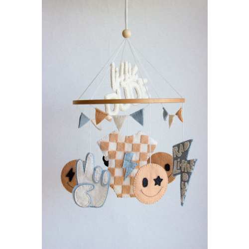 Smiley face mobile, checkered nursery decor, rad little dude mobile, skateboard mobile