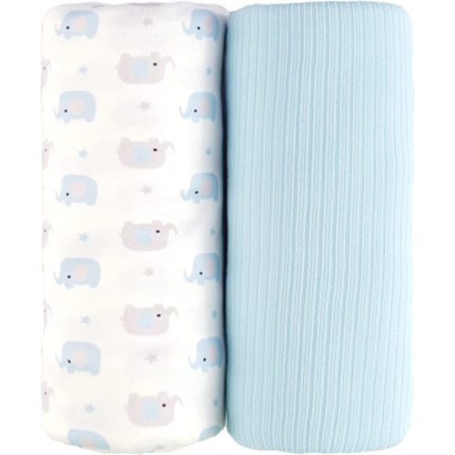 Jersey Swaddle Blanket, Ultra Soft Stretchy Receiving Blanket, Baby Boy Newborn Swaddle Wrap, 40 x 30 inches, 2 Pcs, Elephant - 40''x30''