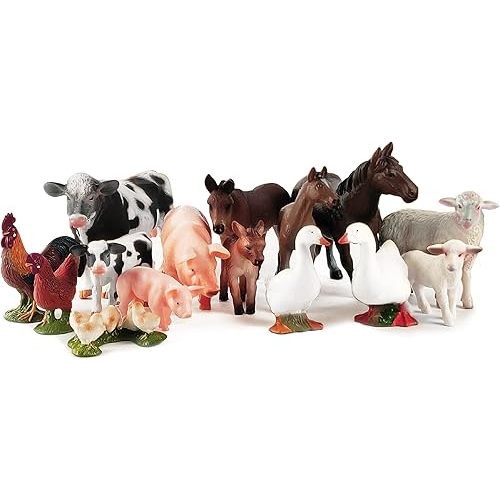 Boley Farm Animal Figurines - 15 Piece Playset of Small Realistic Plastic Assorted Farm Animals for Toddlers and Kids