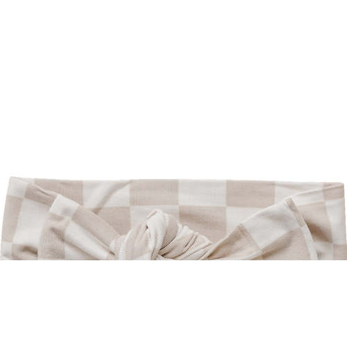 Taupe Checkered Bamboo Head Wrap