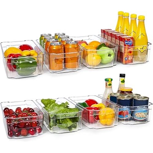 HOOJO Refrigerator Organizers and Storage - 8pcs Clear Plastic Bins For Fridge, Freezer, Kitchen Cabinet, Pantry Organization, BPA Free Fridge Organizer, 12.5" Long, Clear