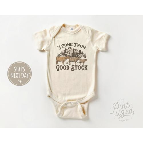 I Come From Good Stock Baby Onesie® - Cow Bodysuit - Cute Country Natural Onesie®