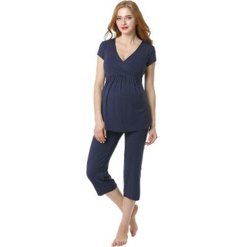 Pokkori Daily Essential Maternity Nursing Pajama Set Navy Small
