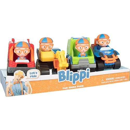 Blippi 3" Construction Vehicles 4-Pack Toy Playset (Ages 3+) Includes Excavator, Mobile, Fire Engine Truck & Garbage Truck - Officially Licensed - Gift for Kids, Boys & Girls