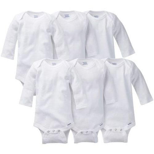 Gerber White Long Sleeve Onesies Bodysuits, 6pk (Baby Boys or Baby Girls Unisex)