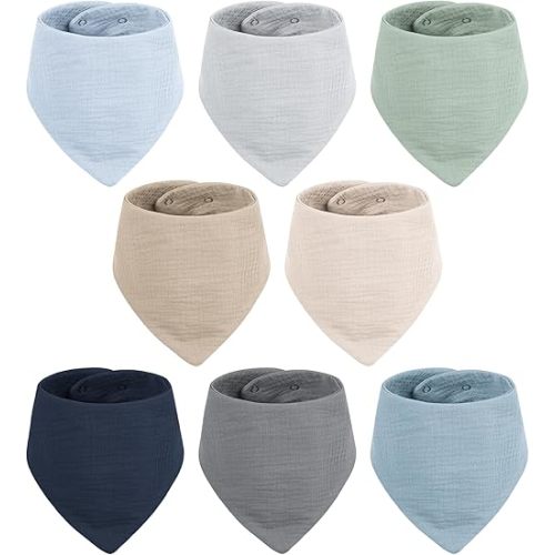 Muslin Baby Bibs Bandana Drool Bibs for Baby Boys & Girls, Soft and Absorbent Cotton Teething Bib Set for Newborn Toddler 8 Packs
