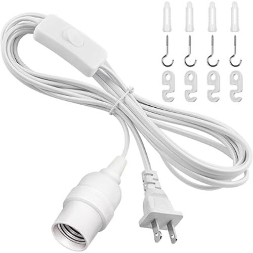DiCUNO Hanging Lantern Extension Cord Cable, E26 Pendant Light Socket On Off Inline Cord Switch Control Lamp, Switch Close to Polarized Plug, 13 Feet, White, 1-Pack