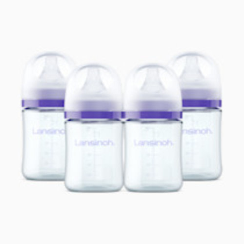 Lansinoh Anti-Colic Glass Baby Bottles, 5 Ounces, 4 Count Bottles for Feeding, Baby Essentials, Includes 4 Slow Flow Nipples, Size S