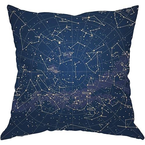 Star Map Throw Pillow Cover City Light Constellation in Night Sky Cotton Linen Decorative Pillow Case 18 x 18 Inch Standard Square Cushion Cover for Sofa Bedroom Men Women