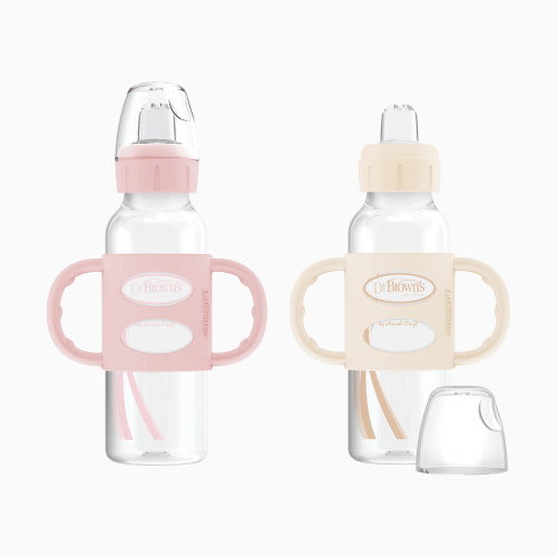 Dr. Brown's Narrow Sippy Spout Bottle with Silicone Handles - Light Pink & White