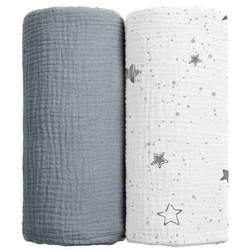 lulumoon Baby Muslin Swaddle Blankets: Soft Receiving Blanket for Newborn - Cotton Swaddling Blanket for Neutral 2Pack(Starry Sky Gray)